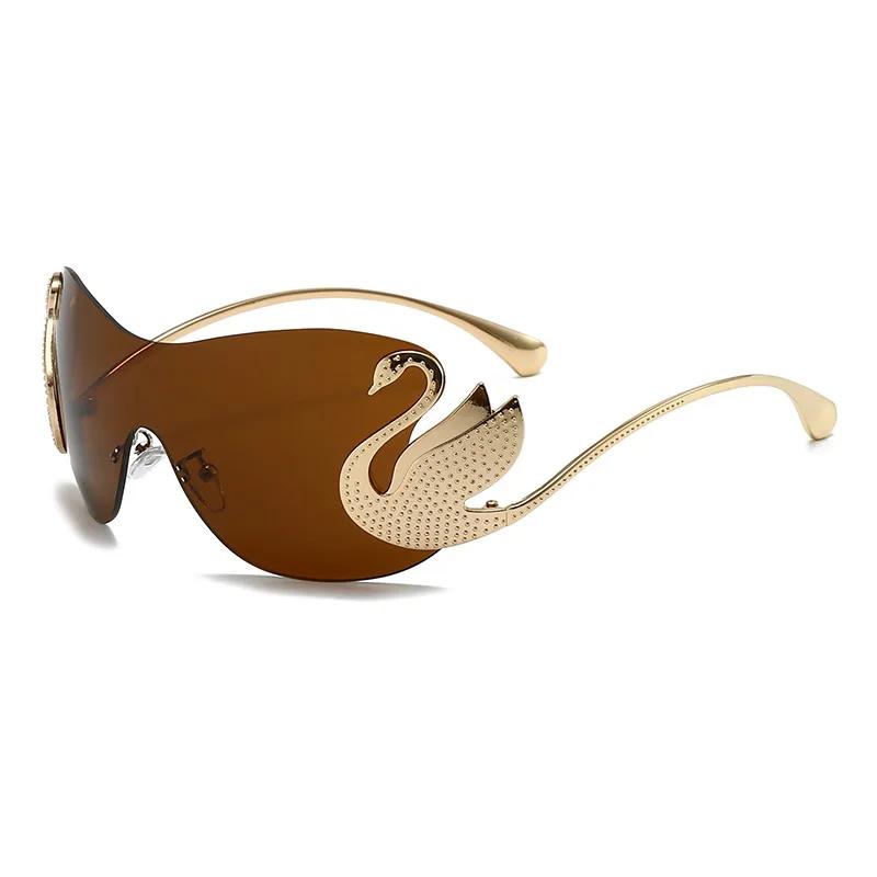 

New Trendy Women S Oversized Rimless Sunglasses Fashion Personality Glasses Swan One Piece Gradient Lens Sun Shades Eyewear