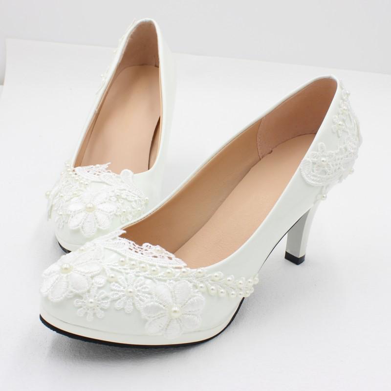 Starry Cat Women's White Lace High-Heel Wedding Shoes - Round Toe, New Style 2302