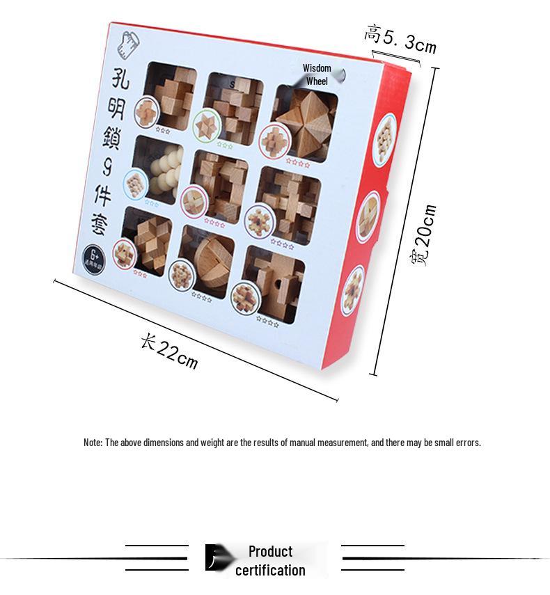 Kongming & Luban 9-Piece Puzzle Set for Elementary Students - Challenging Secret Box Storage.
