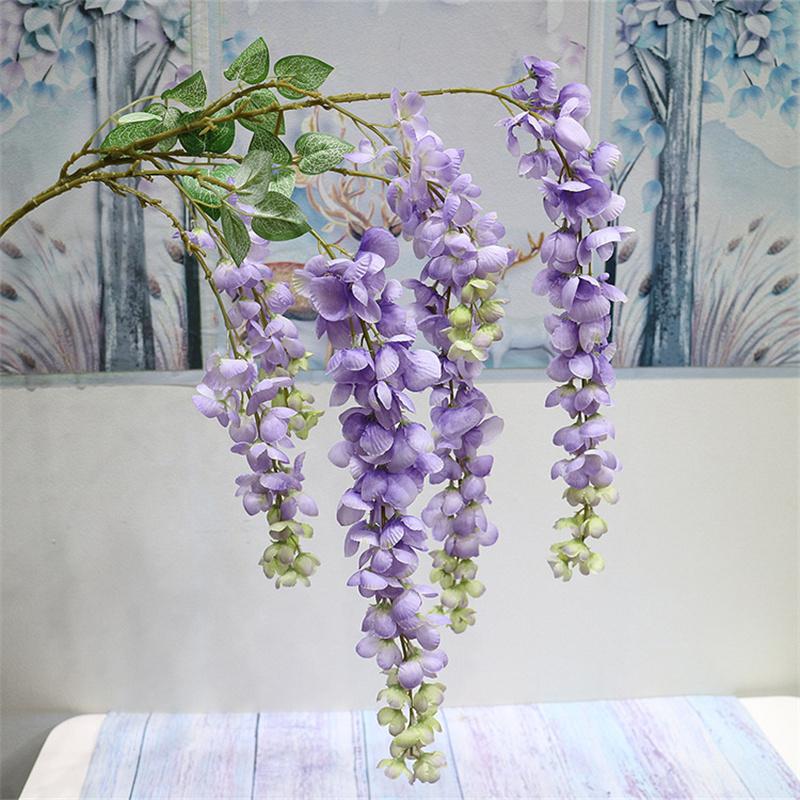 New Arrival One Silk Wisteria Hanging Greenery Plant Artificial 6 Flower Strings Golden Shower Tree Branch for Wall Floral Decor