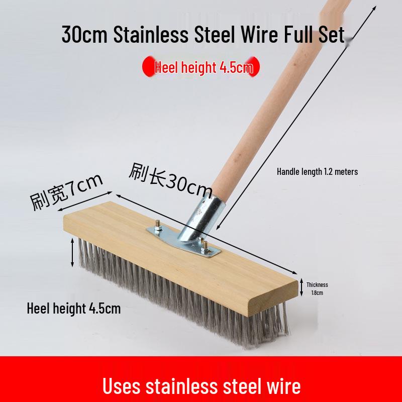 Stainless Steel Long-Handled Hard Bristle Floor Brush for Outdoor Cement Moss Cleaning