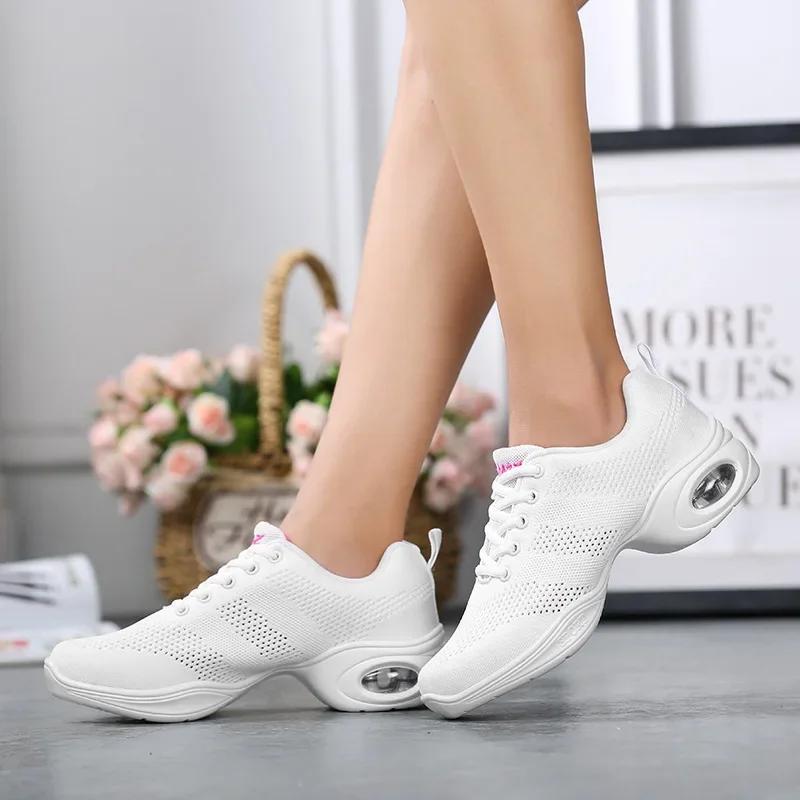 Soft Sole Jazz Shoes Mesh Woman Ladies Modern Soft Outsole Dance Sneakers Breathable Lightweight Dancing Fitness Shoes