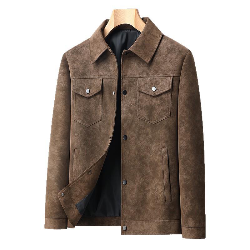2025 Autumn/Winter Plus Size Men's Suede Leather Warm Jacket with Lapel