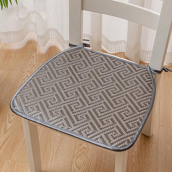 Summer Woven Rattan Seat Cushion, Square Office Dining Chair Mat with Ties, Anti-slip Breathable Handmade Cooling Sitting Pad
