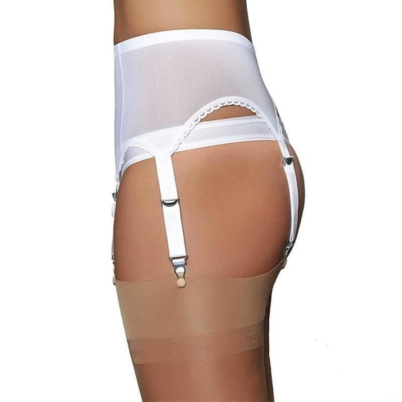 Sexy Mesh Garter Belt High Waist Corsets Suspender with Vintage Straps Adjusted Metal Clip for Women Stockings Lingerie