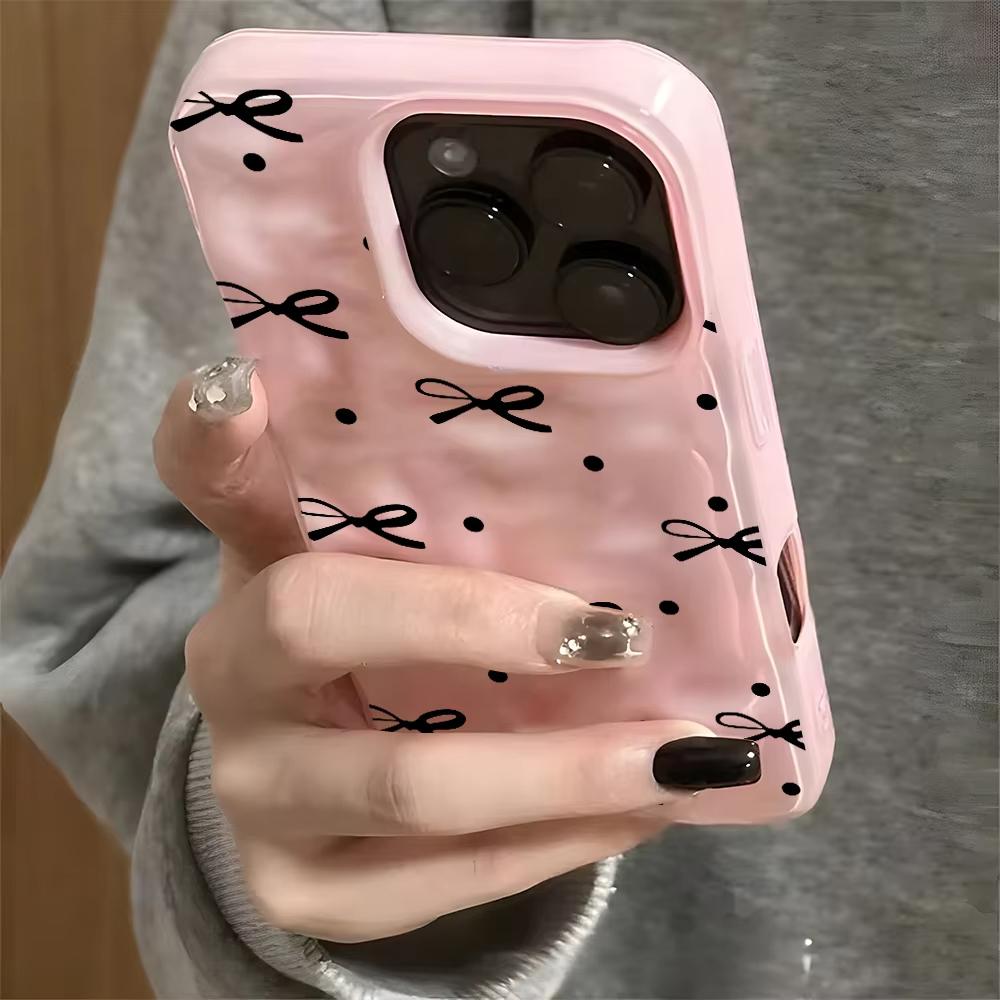 Black Bow Polka Dot Pattern Wave Texture Phone Case For iPhone 11 12 13 14 15 16 17 Pro Max 17 Air 14 15 Plus Back Cover