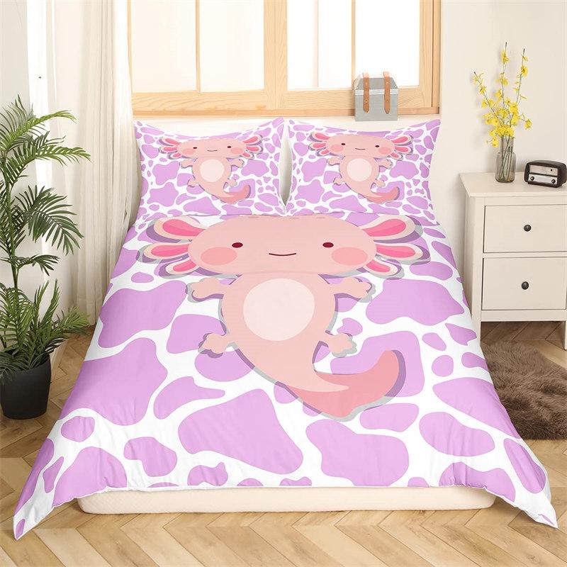 Kawaii Axolotl Duvet Cover Twin Size Underwater World Cartoon Bedding Set For Kids Boys Girls