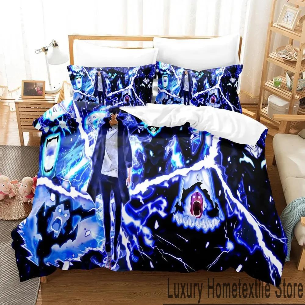 3D Print Anime Solo Leveling Bedding Set Duvet Cover Bed Set Quilt Cover Pillowcase Comforter King Queen Size Boys Adult Bedding