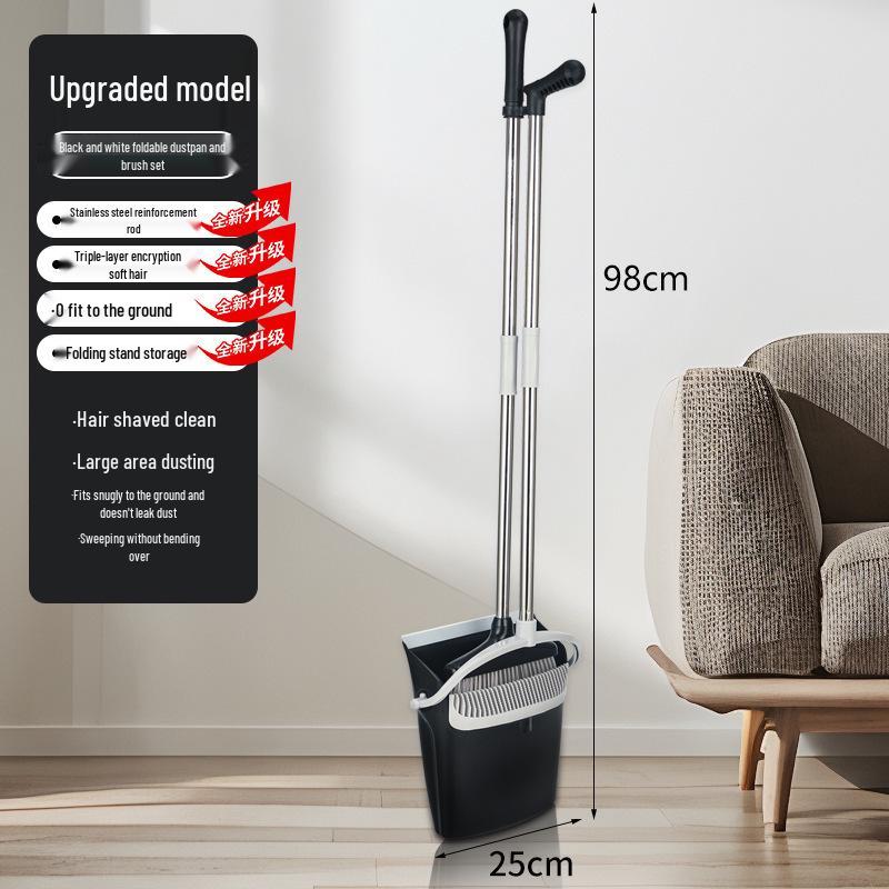 Foldable Standing Broom Set with 4-Row Bristle, Windproof Dustpan, and Exclusive Storage Feature