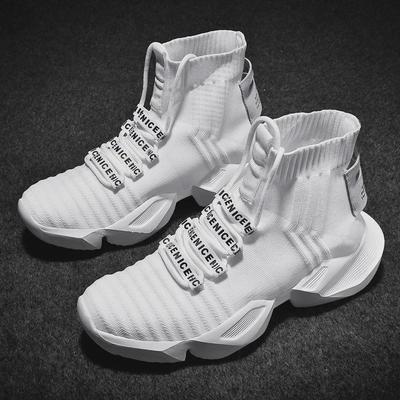 Men's Autumn Thick-Soled Mid-Top Celebrity Sock Sneakers, Dad Shoes, and Flyknit Sports Shoes, Large Size (8881).