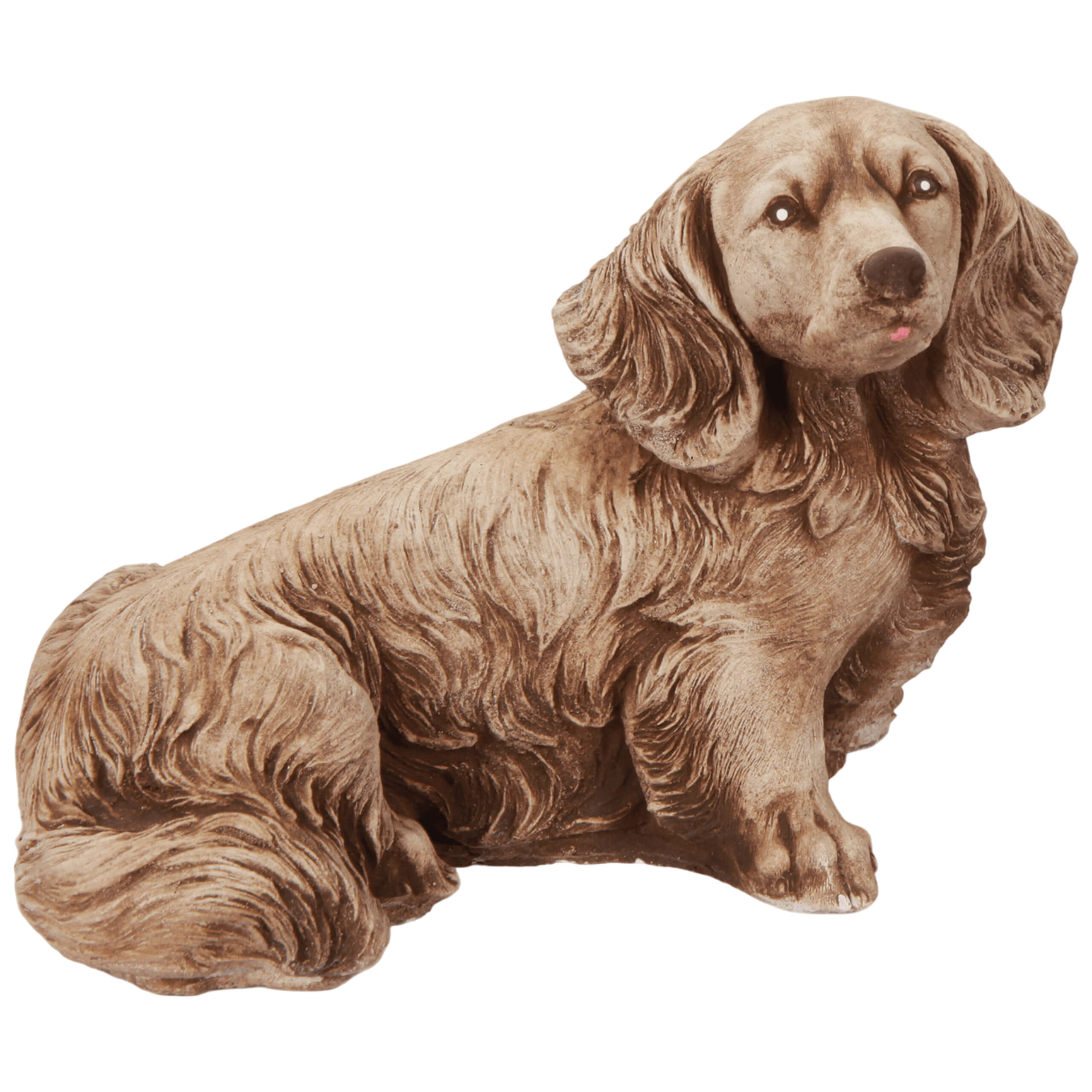 Adorable Long-Haired Dachshund Sand-Colored Concrete Figure