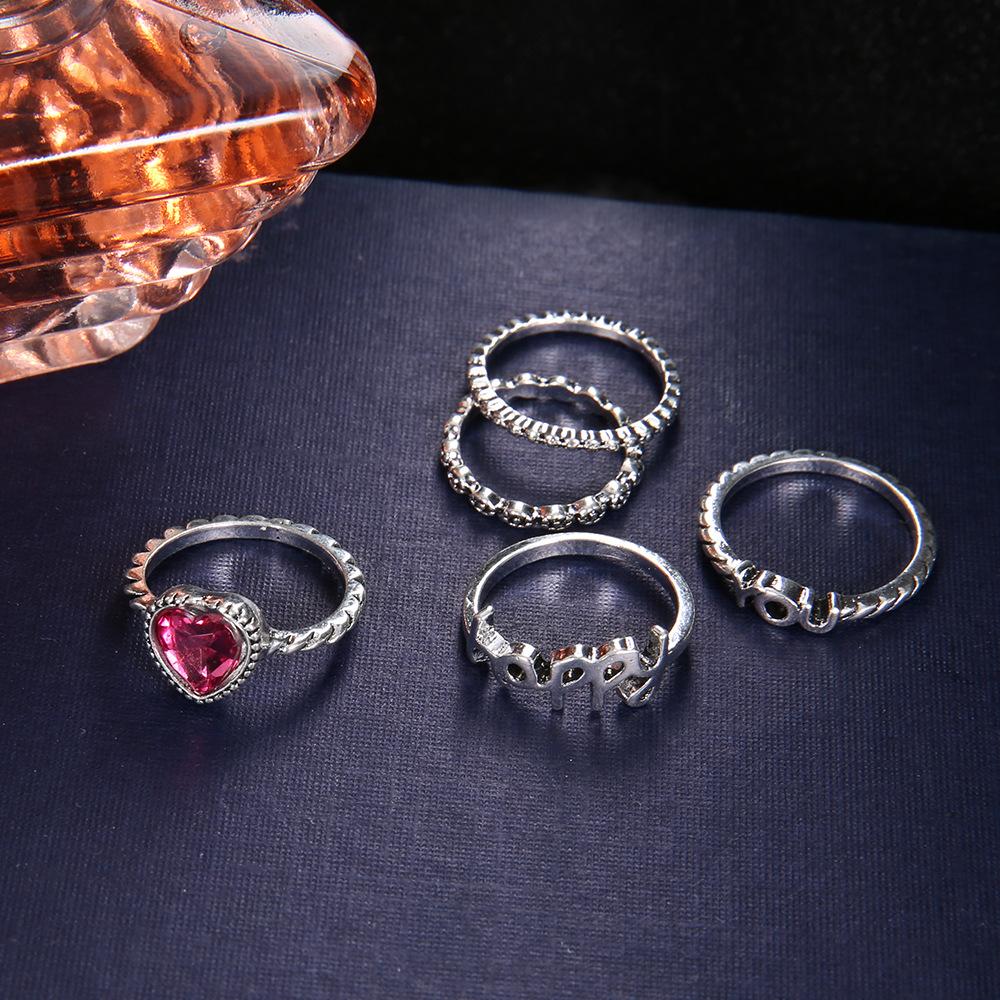 Ring, Letter Happy You Love Diamond Set 5 Piece Joint Ring