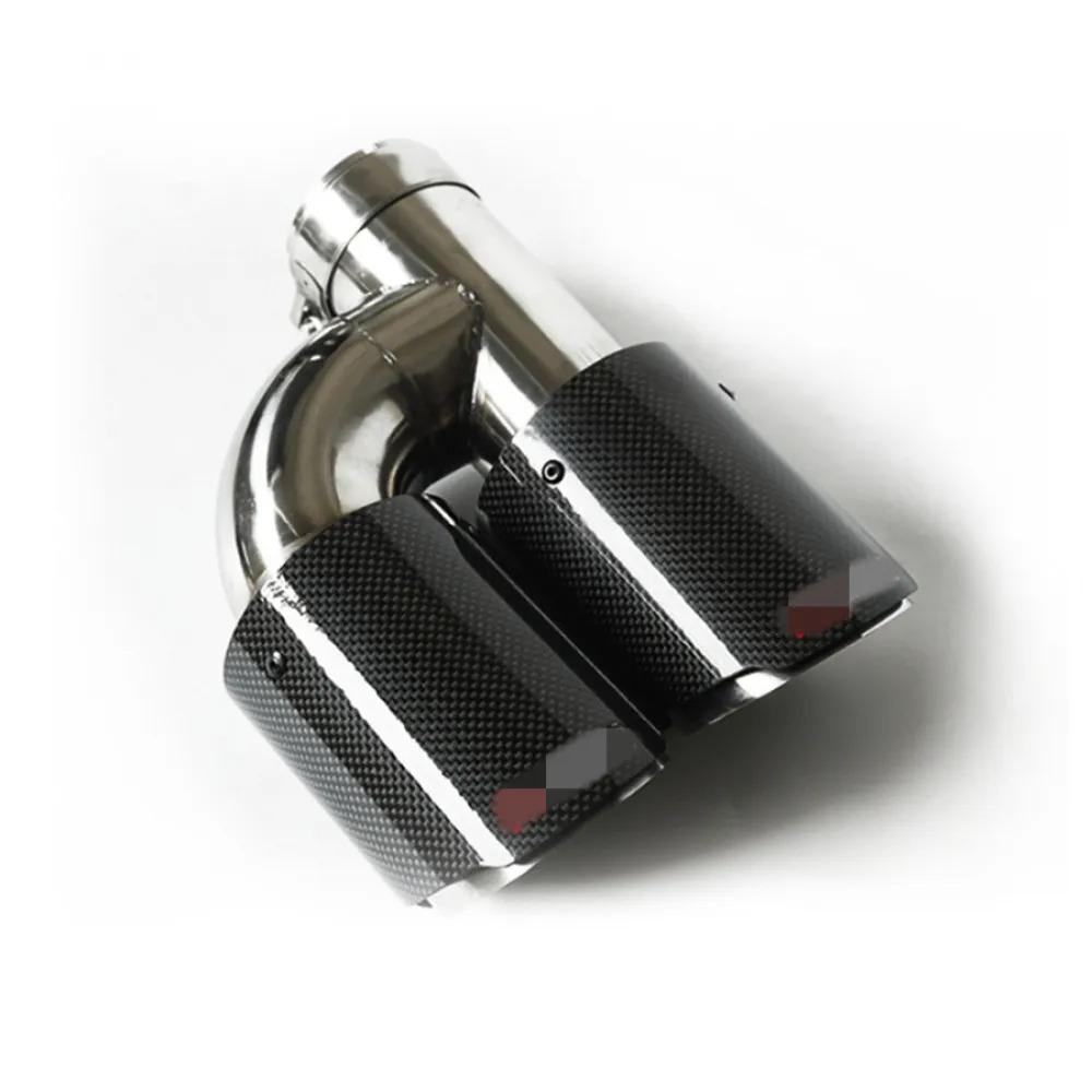 Left 63-89Mm Gloss Carbon Fiber Car Dual Pipe Exhaust Muffler Tip Cover H Style