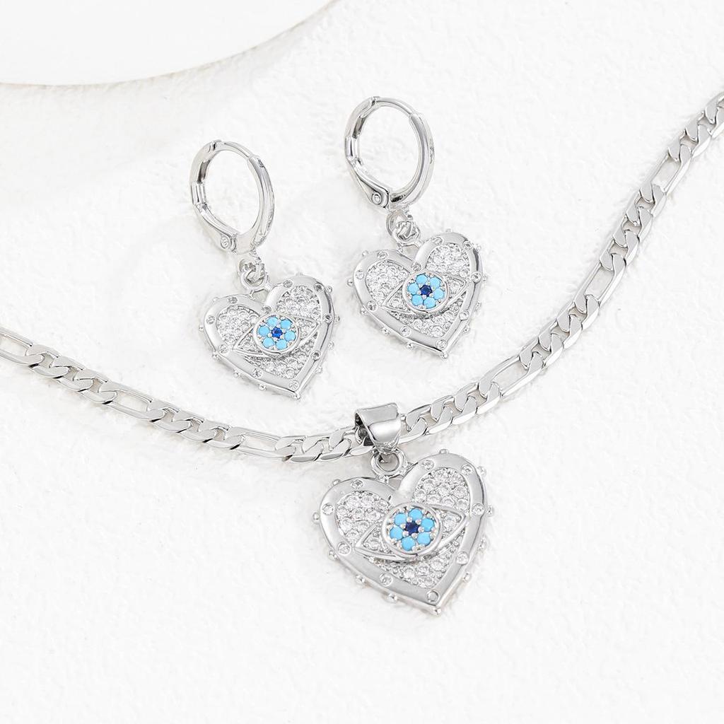 Schutz vor dem Bösen Blick Anhänger Halskette & Herz Ohrringe Schmuckset - Vergoldetes Kupfer