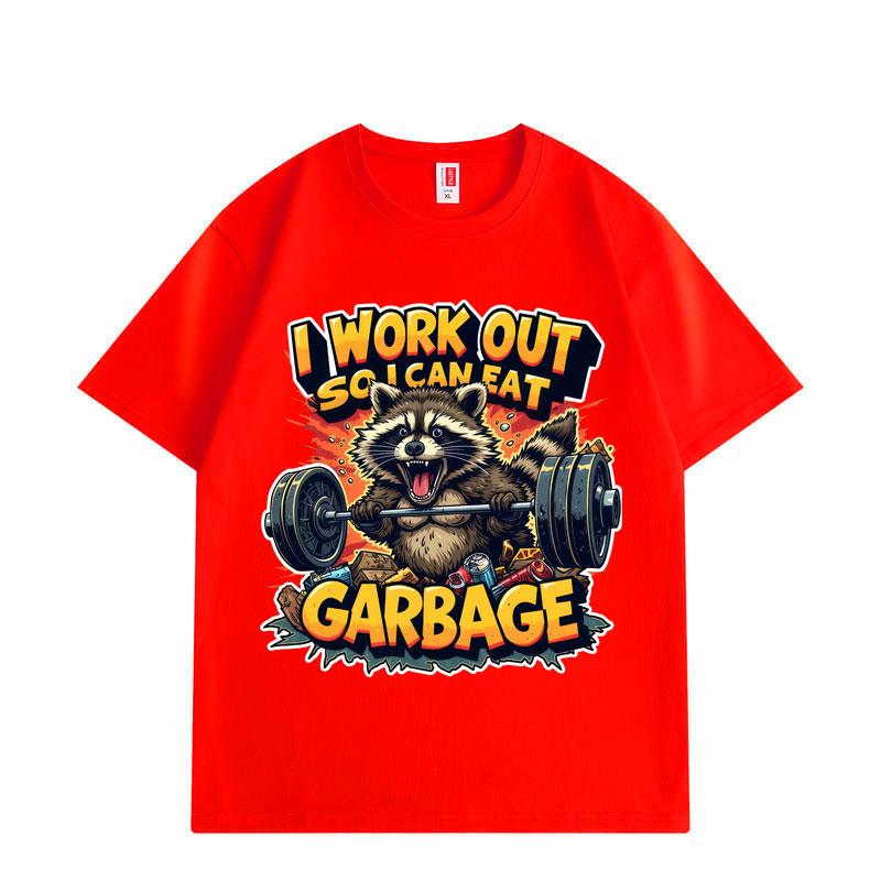 I Work Out So I Can Eat Garbage Funny Raccoon Gym Meme T-shirt Fashion Y2k Short Sleeve T-shirts Men Women Loose T Shirt