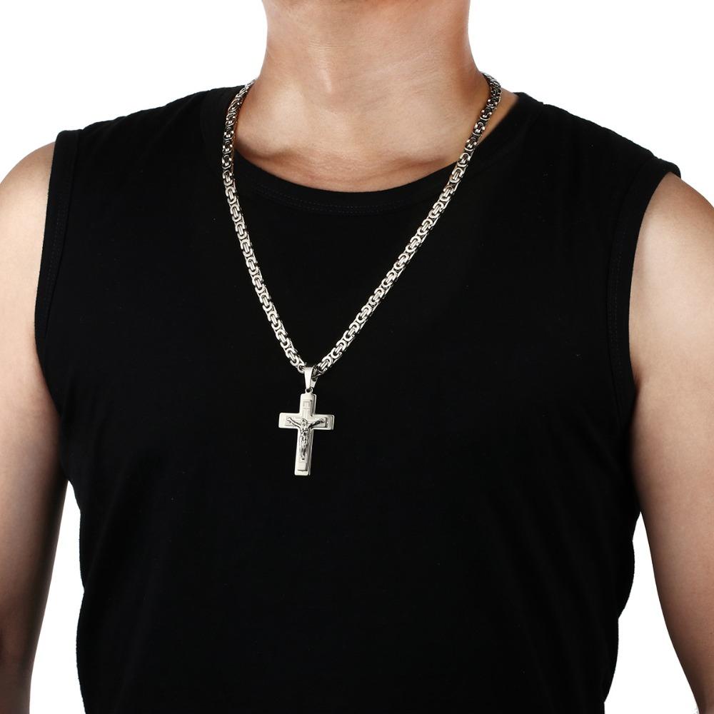 Diyalo Collane con Ciondoli Crocifisso Sacro di Gesù Cristo in Acciaio Inossidabile da Uomo Collane a Catena Lunga Ortodossa Gioielli per Ragazzi