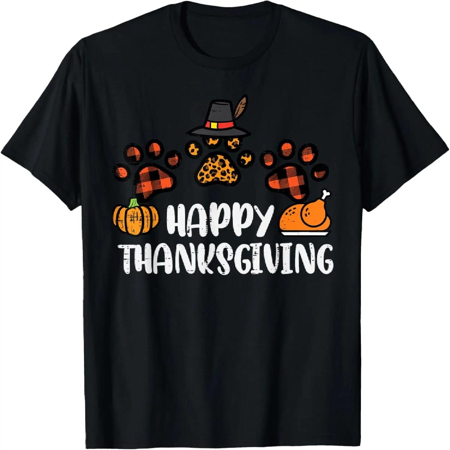 

Happy Thanksgiving Dog Cat Paws Turkey Day Women Kids Men T-Shirt XXXXXL чорний