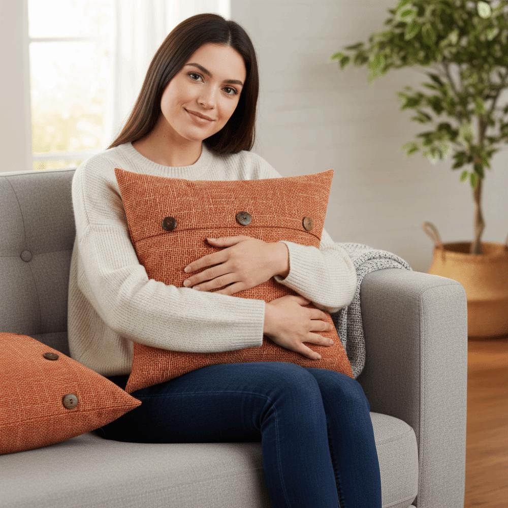 2PCS Imitation Linen Pillow Cover Japanese Style Breathable Throw Pillowcover Soft 45×45cm Buttoned Pillowslip Home Decor