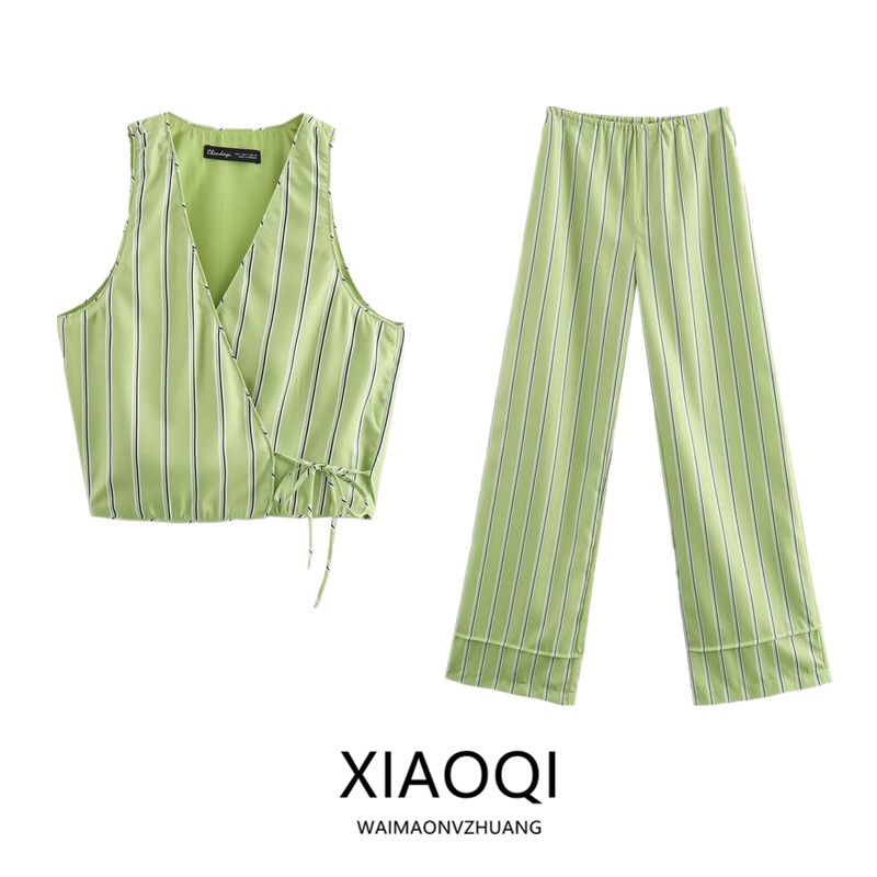 Fashion Style 2024 Summer New Arrival Women's Clothing V Neck Sleeveless Effect Stripes Vest High Waist Pants 2010732