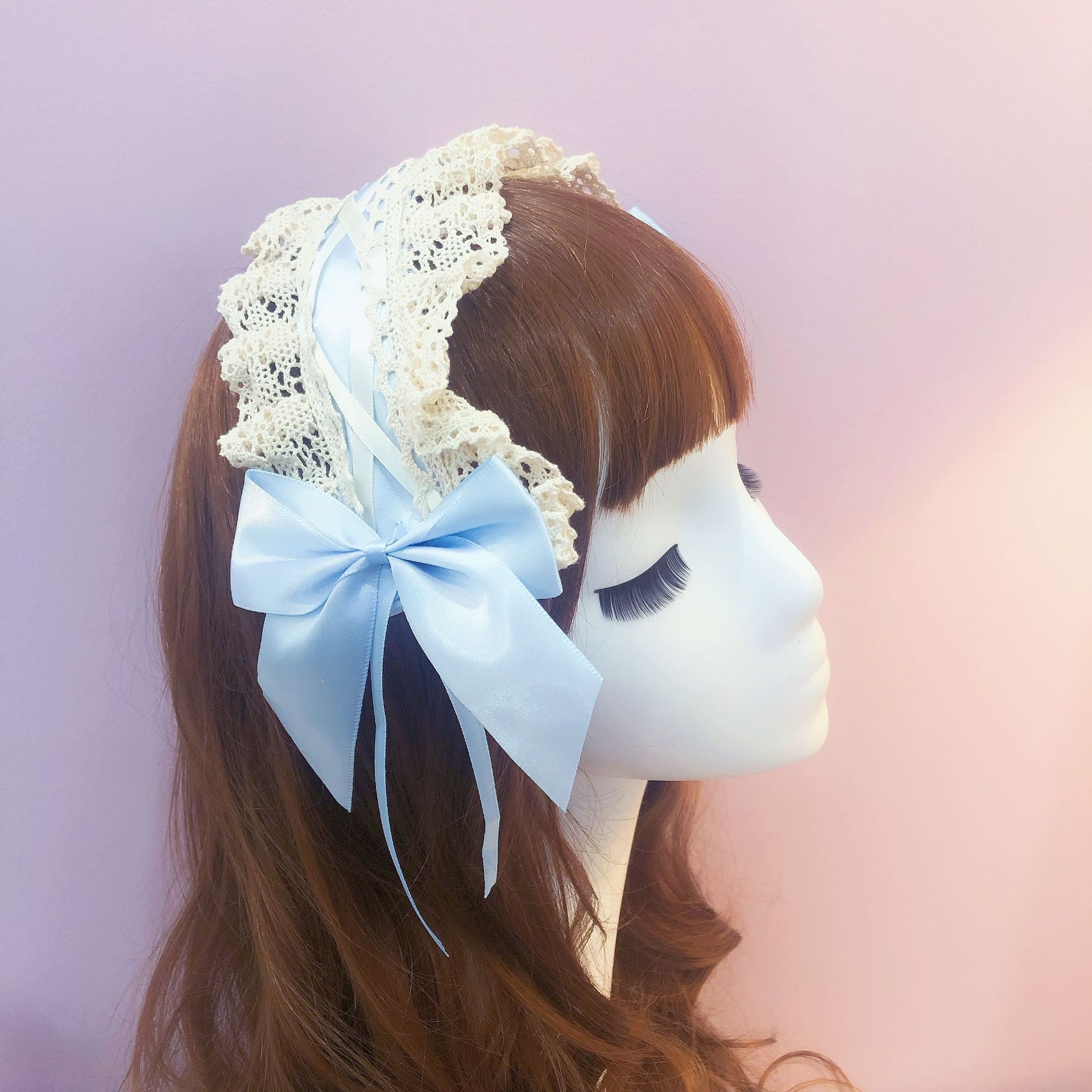 

Повязка на голову в стиле аниме-горничной с бантом и кружевом, ретро-повязка на голову в стиле Лолиты для девочек, вечеринка, косплей Free size небесно-голубой