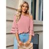 Spring Summer Blouses Women's Slanted Neck Shirt with Loose Five Quarter Sleeves Fashion Casual Solid Color Metal Buckle Single Shoulder Top Women