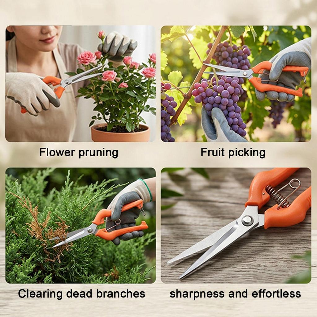 Stainless Steel Garden Pruners Rust Resistant Branch Shears Fruit Flower Picking Thinning Scissors Hedge Lawn Landscaping Tool