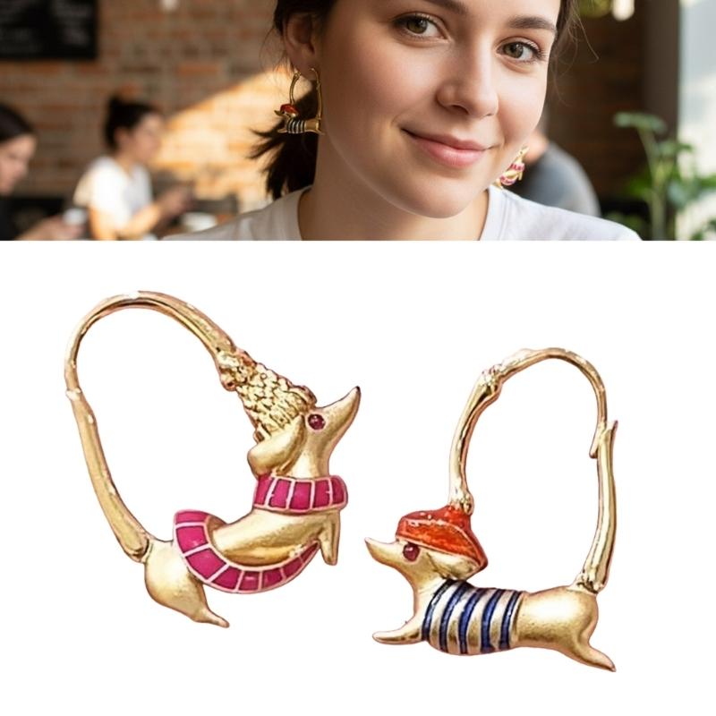 Playful Sausage Dog Stud Earrings Sturdy Alloy Material Comfort Fit Ear Accessories For Sensitive Skin