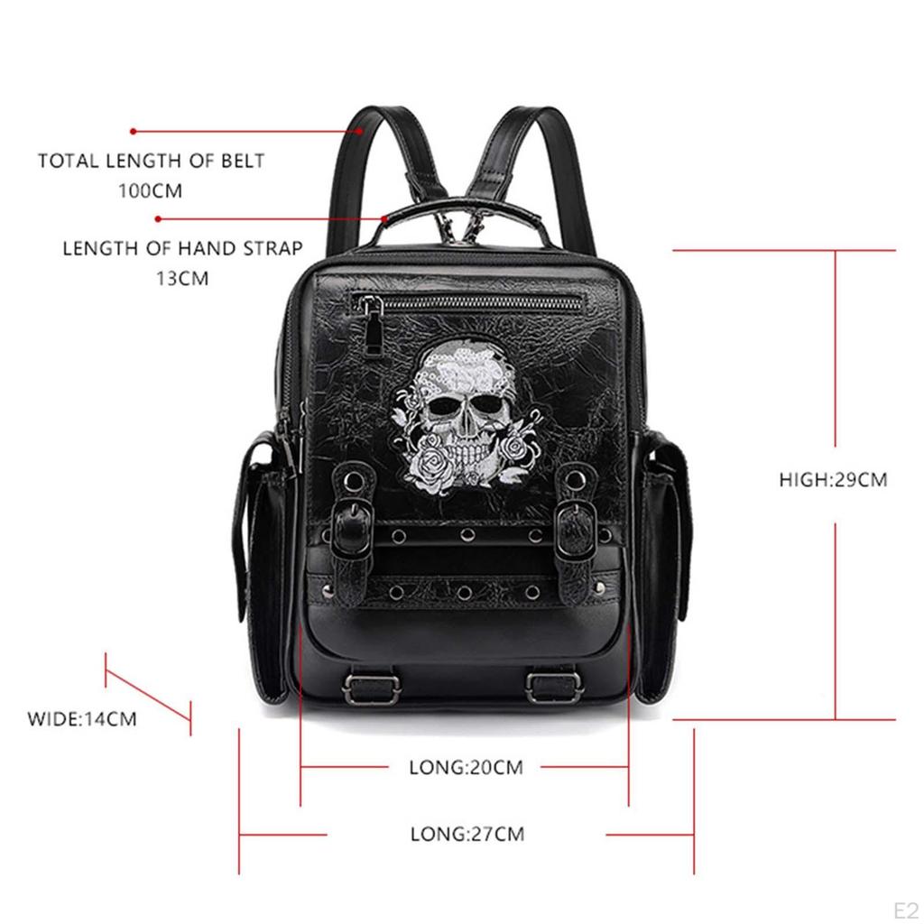 Skull Laptop Backpack, Embroidered punk Hiking Daypack Leather Backpack for shopping Boy Men