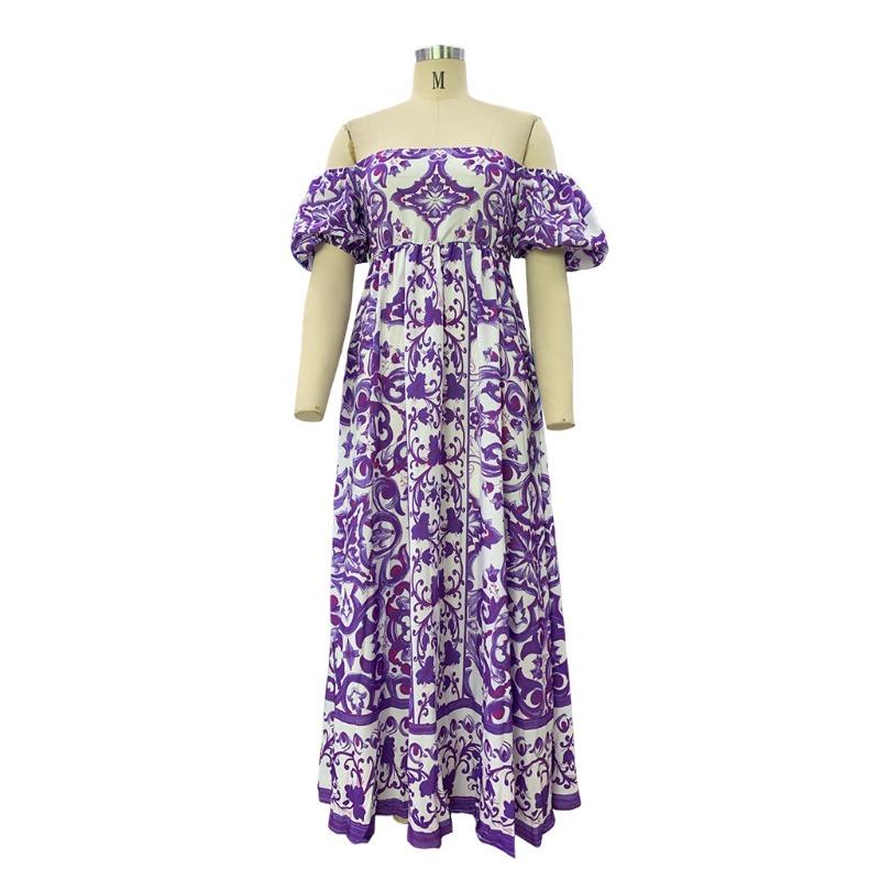 Summer Women's Dress Fashion One Neck Bohemian Print Dresses