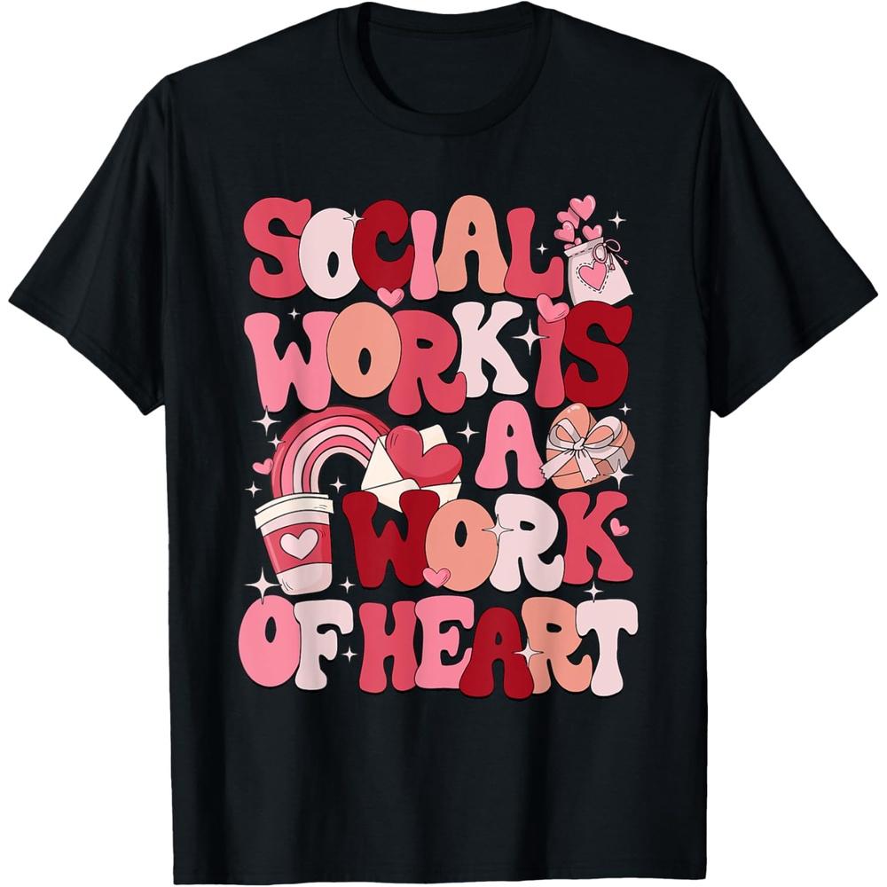 Social Work Is A Work Of Heart Valentines Social Worker T-Shirt 3XL чёрный