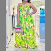 Spring and Summer Fashion Temperament V-neck Suspender Printed Beach Long Skirt Sexy Fashion Casual Women's Dress