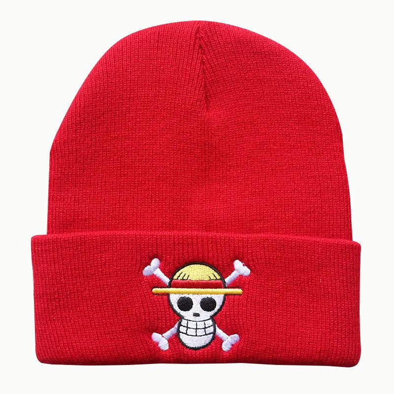 One Piece New Cartoon Embroidered Knit Hat Pullover Warm Beanie for Men and Women, Autumn and Winter Cold Weather Hat for Students