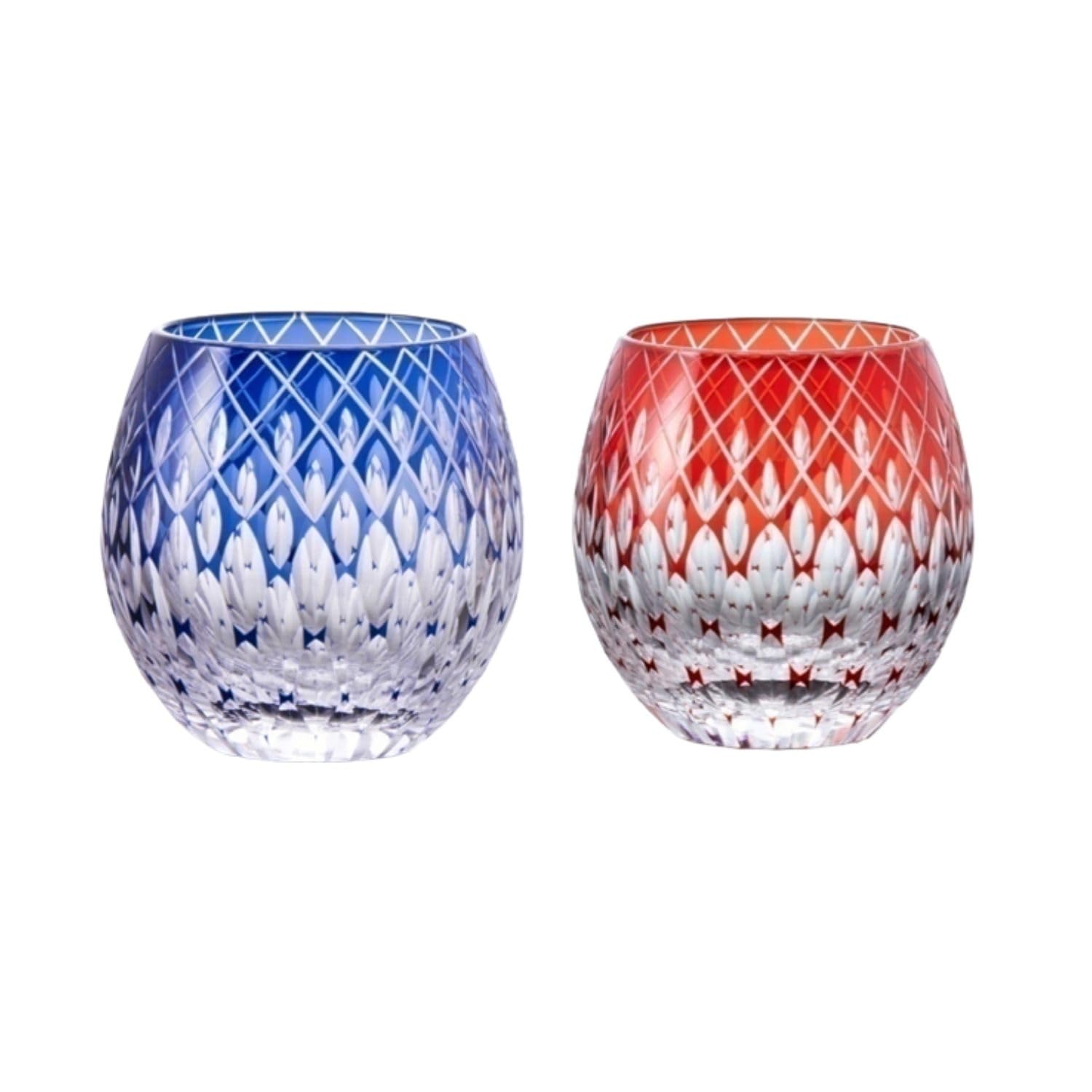 

TOFUKU Trading Creative Cut Glass Master Finish Premium Glasswork Rock Glass Pair Tamayura 360cc - - - - - Blue/Red - 70(M90)×H90mm - - TK-226