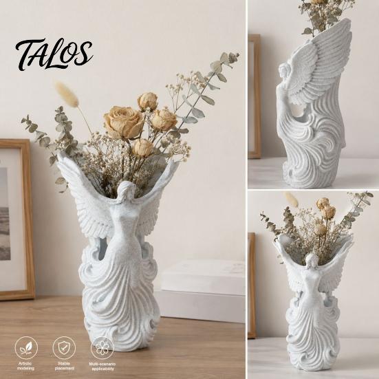 Elegant Makeup Brush Holder 3D Printed Angel Wings Vase & Pen Holder, Sculpture Winged Desktop Decor, Multi‑Functional Dry Flower Vase, Artistic