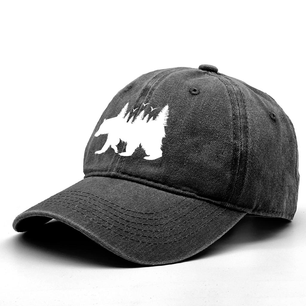 Unisex Washed Cotton Baseball Cap Sun Hat White Bear Print Trucker Cap Fit Raw Brim Snapback Baseball Caps One Size Fits All