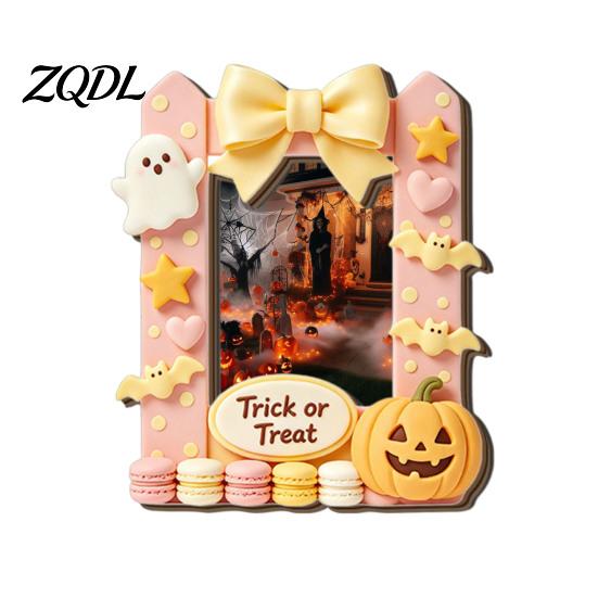 Wooden Frame Magnets Halloween Photo Refrigerator Magnet, Ghost Pumpkin Magnetic Picture Decorative Holder, for Holiday Party Kitchen