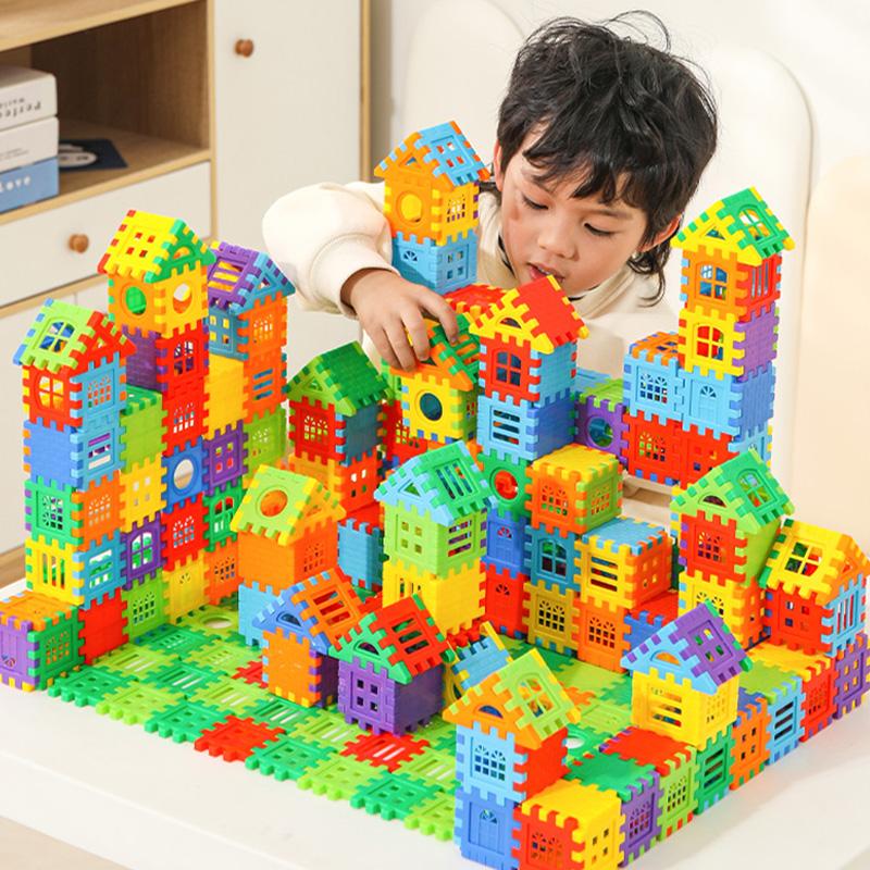 Children Building Houses Building Blocks Assembling Toy Montessori Early Education Toys Puzzle Collage Parent-child Game TMZ