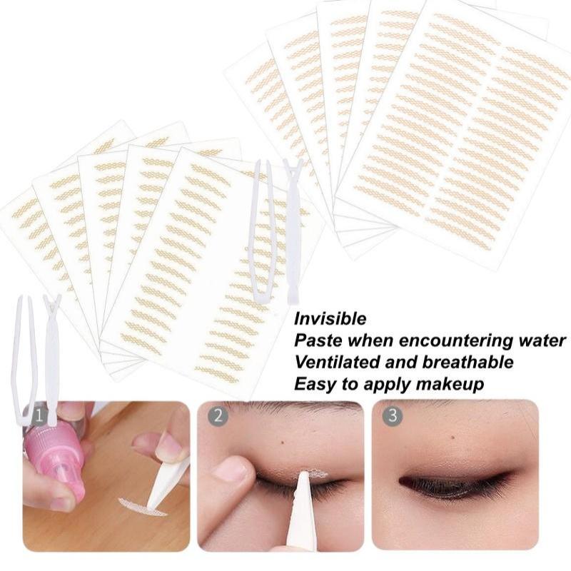 10 Sheets Eyelid Stickers Clear Ultra-Thin Eye Lid Strips With Tweezers Long-Lasting Lace Eyelid Stickers For Natural Big Eye