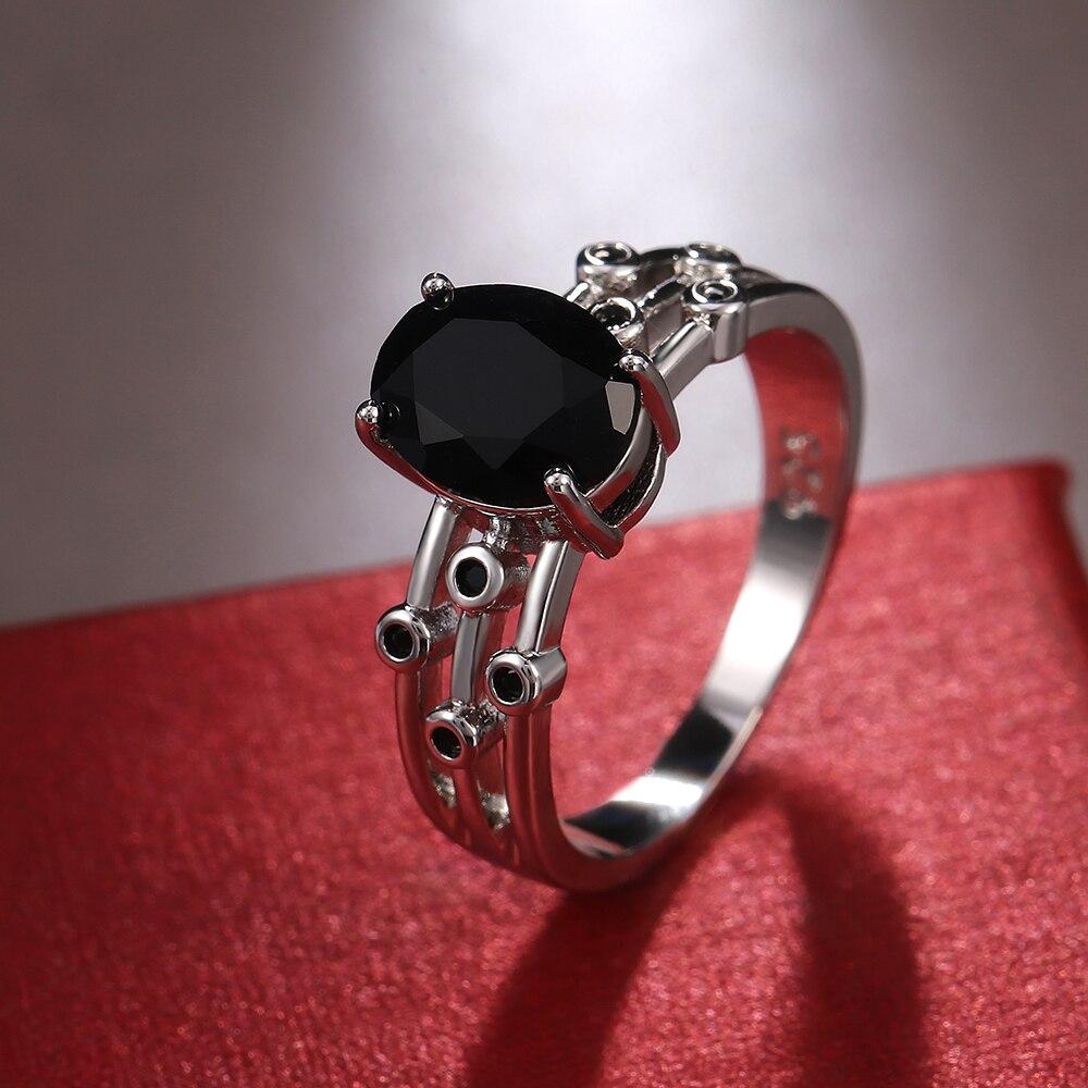 Punk Black Oval Stone Women Rings Cool Osobnost Třířadá kapela Taneční párty Módní doplňky Výročí Dívka Dárek