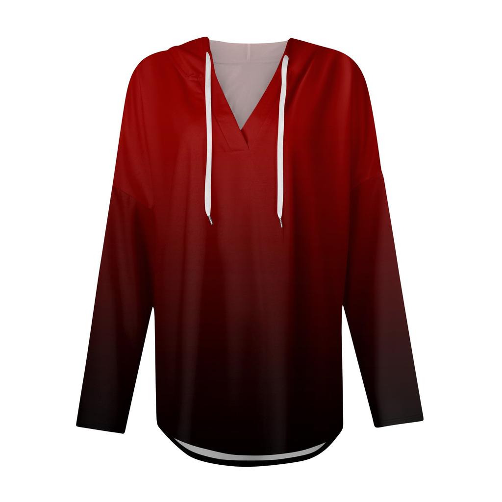 Women's Fashion Casual V-neck Drawstring Printed Long Sleeved Sweater Top