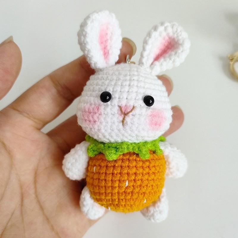 Exquisite Crochet Rabbit Keychain For Bag Pendant Knitted Lop-eared Rabbit Doll Keyrings Cute Animal Crochet Keychain Custom
