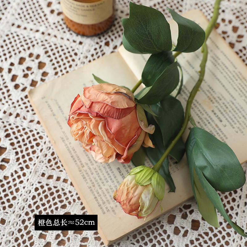 Retro home simulation 2 heads burnt edge peony peony fake flower оранжевый