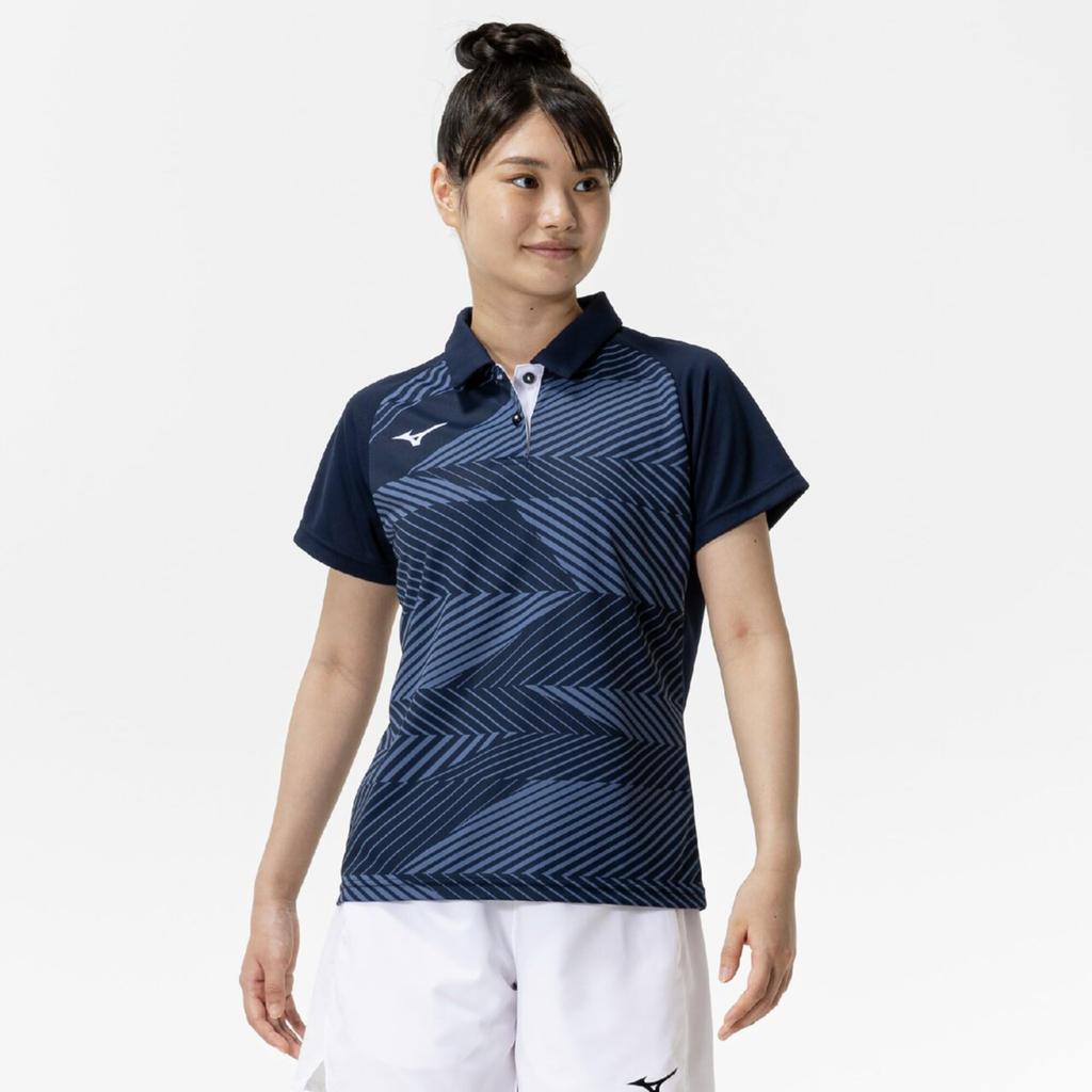 Short Sleeve Game Dynamotion Perfect for Club Navy Size L Women's Tennis/Badminton Shirt, Sweat-Wicking, Quick-Drying, Fit, Activities, Blue,