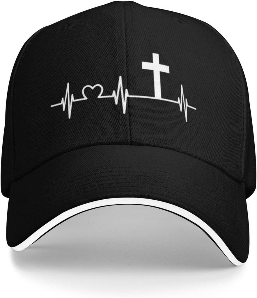 Heartbeat Cross Faith ECG Line Christian Baseball Cap Adjustable Cotton Casual God Love Hat