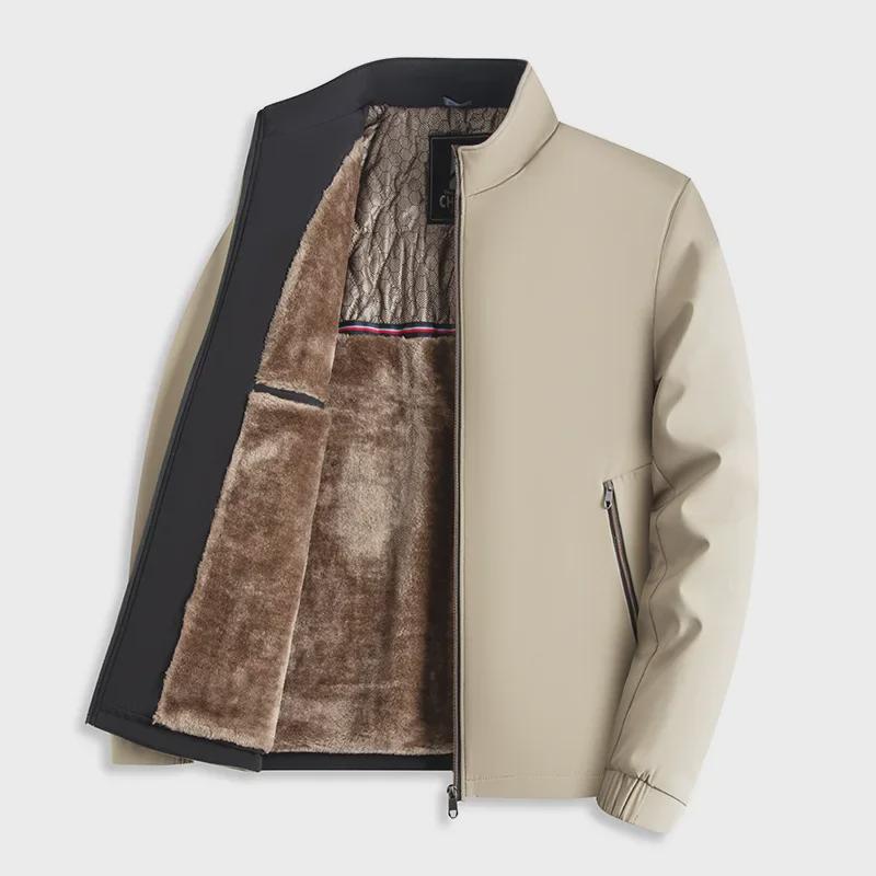 2024 Men's Winter Stand-Up Collar Jacket for Middle-Aged & Elderly, Plus Velvet, Thickened & Warm 