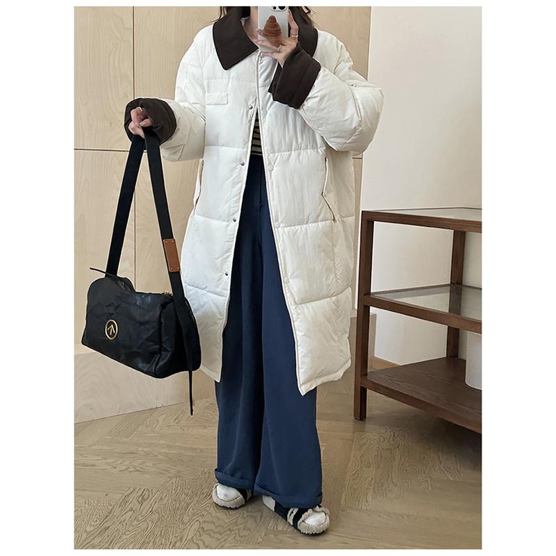 

Зимние женские пуховые куртки-пуховики Мешковатые утолщенные теплые вельветовые воротники Одежда Хлопковые средние и длинные пальто XS белый