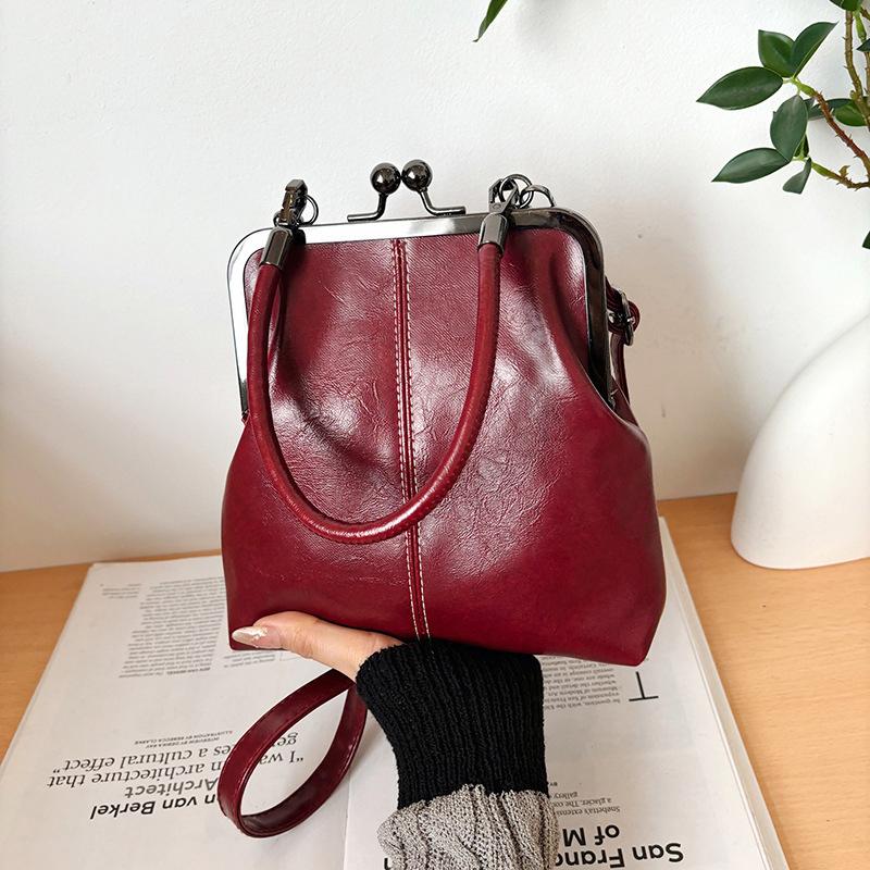 Vintage PU Leather Inspired Mini Shoulder Bag for Women Beige with Golden Buckle Closure Adjustable Strap Stylish Small Crossbody Bag AVE