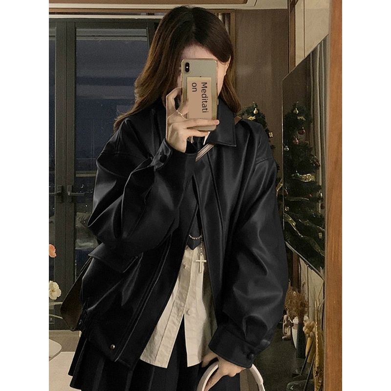 

Classic Style Pu Early Spring Autumn Winter Lamb Wool Leather Coat Black (regular model) S