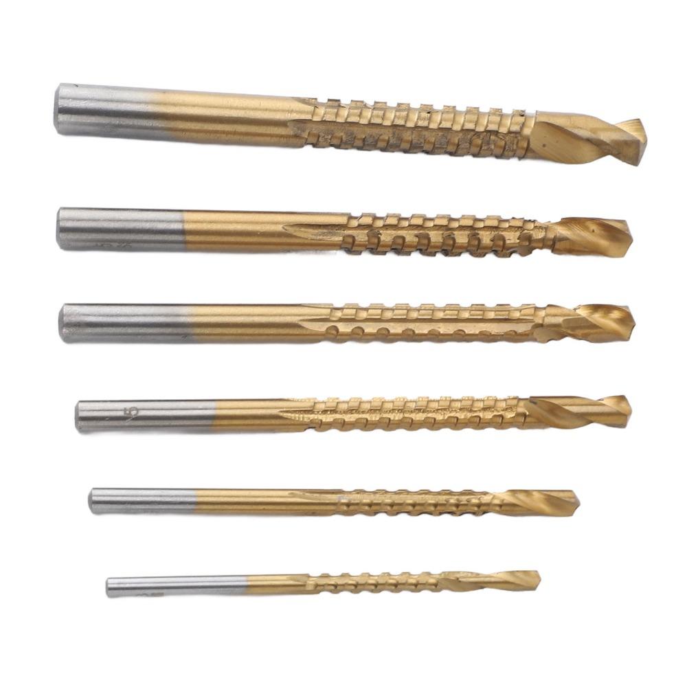 6 Stück Titanbeschichtete Spiralbohrer 3-8mm Seitenschneider mit Kerben für Holz Metall Kunststoff