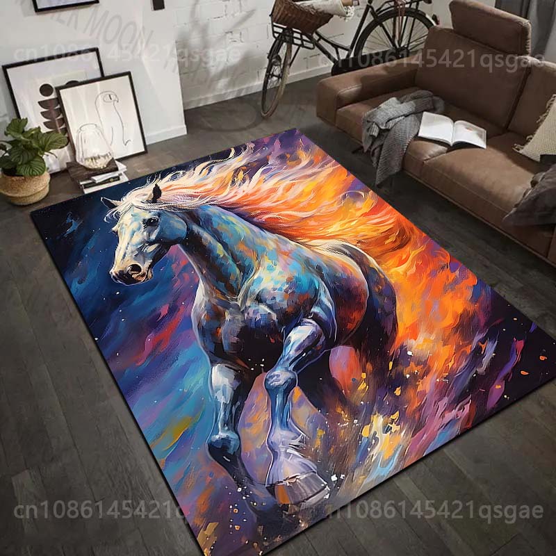 1PC Galloping Horse with Fiery Colors Print Carpet Rug for Living Room Bedroom Sofa Doormat Home Decor Non-slip Floor Mat